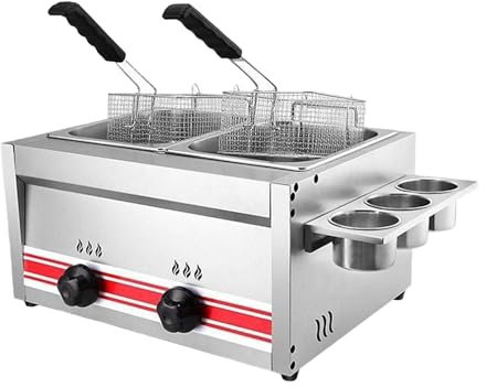 Kindevieft Friteuse à Gaz à Double Cylindre, Friteuse à Gaz Commerciale De Comptoir, Friteuse à Gaz Professionnelle en Acier Inoxydable, pour La Cuisson des Aliments De La Famille Au Restaurant