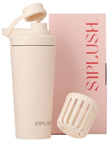 SIPLUSH Paradise Shaker Bottle for Women 24 oz - Stainless Steel Smoothie & Pre Workout Shaker Cup | Leak-Proof, Quiet Agitator, No Blender Ball | Creamy Pink