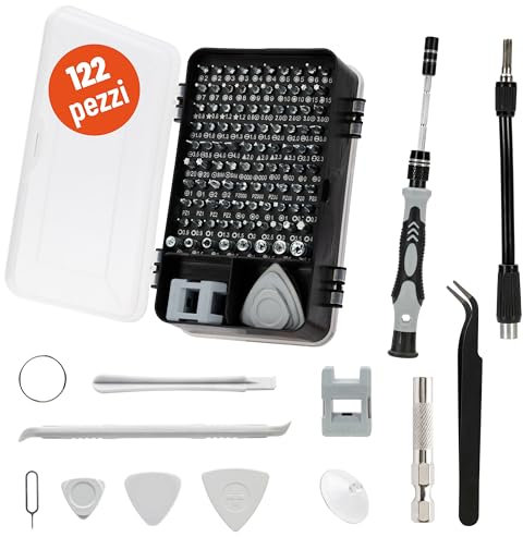PUNTAPRO - Kit Cacciaviti Precisione 116 Pezzi – Set Punte Magnetiche per Riparazioni Elettroniche, Smartphone, Laptop, Console, Orologi – Snodo Flessibile, Accessori Completi, Custodia Compatta