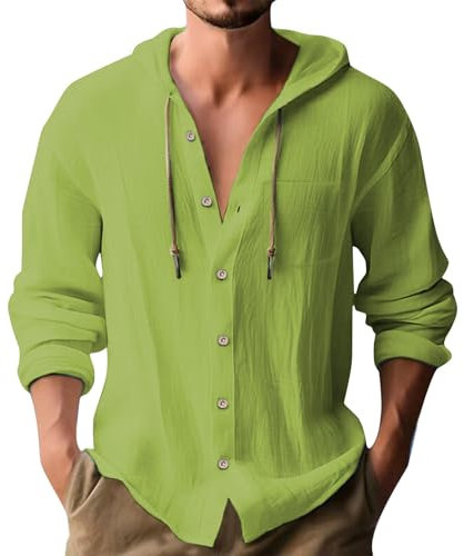Hemden für Herren, kariert, Herrenhemden, 2025, Geschenk, Herrenhemden, Knopfleiste, langärmelig, einfarbig, Baumwolle und Leinen, lässiges Oberteil, Button-Down-Shirt, mintgrün, 3XL