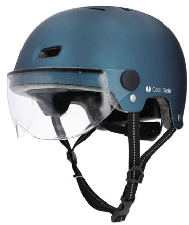 Cool Ride - Casque Multisports Adulte 53-59 cm avec Visière - Vélo, Roller, Trottinette, Skate - Certifié CE en 1078, ABS Résistant, Réglable, Bleu