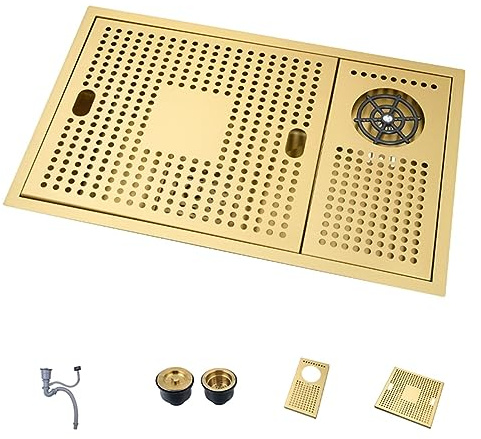 Golden 304 Lavello da lavoro in acciaio inox con bar centrale Island Counter Bar Piccolo lavabo sottopiano per lavare la tazza oro 56 x 38 cm