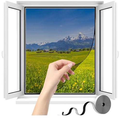 Mosquitera Para Ventanass,W100 x H195cm(39.3x76.7in) Negro Cortina Mosquiteras de Malla Anti-insectos con,Fácil de Ensamblar