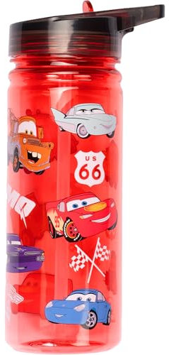 Disney Cars Borraccia con cannuccia, 580 ml, 100% a tenuta stagna, durevole, in plastica resistente e senza BPA, colore rosso