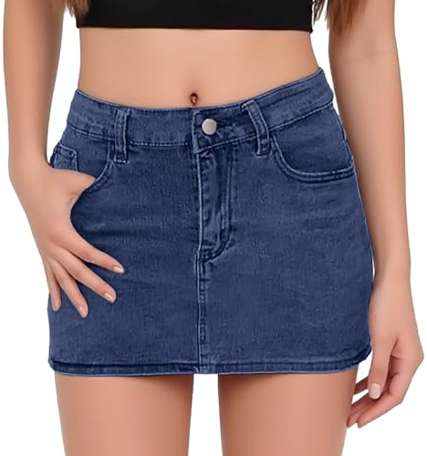 Faldas Para Mujeres Mayores Mujeres Bodycon Denim Corto Mini Faldas De Cintura Alta Casual Lavado Elástico Faldas Vaqueras Con Bolsillos Tela Corto Mujer, BU1, M