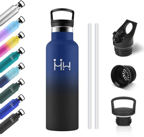 Gourde Inox 500ml, Bouteille Isotherme Acier Inoxydable, Étanche et Réutilisable, Bouteille Isotherme Double Paroi, Gourde avec Paille, sans BPA, pour Adulte, l'école, Cyclisme, Randonnée, Jogging