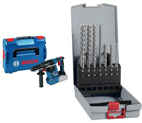 Bosch Professional 18V System Cordless Rotary Hammer GBH 18V-26 + 7X PRO SDS plus-5X Hammer Drill Bit Set (for Concrete, Lime and Sand Bricks, Ø 5-12 mm)