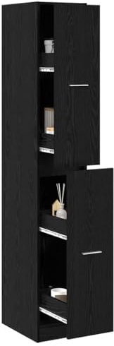vidaXL Apothekerschrank Schwarz Eichen-Optik 30 x 41 x 174.5 cm, Moderner Schrank, rechteckiges Design, praktische Möbel, viel Stauraum, Holzwerkstoff, Regale für drinnen
