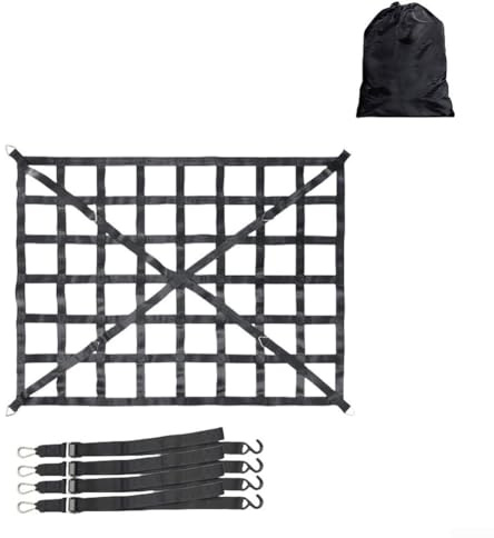 Marchfunny Rete per carico resistente, copertura per letto di camion, rete elastica con ganci regolabili, per SUV, rimorchio, trasporto e stoccaggio, nero (MX, 166 x 127 cm)
