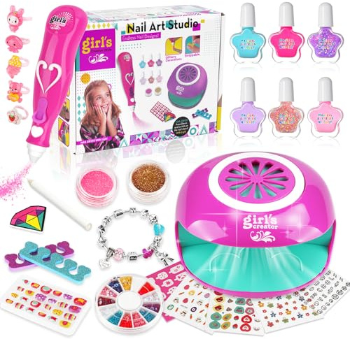 TAVADA Kit Manucure Enfant,Vernis Enfant Cadeau Fille 6 7 8 9 10 11 12 Ans,6 Couleurs Non Toxique Peel-off Pailleté Vernis à Ongles,Ongles et Maquillage Jouet,Cadeaux pour filles