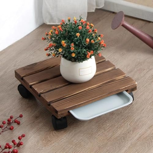 plateaux végétaux, Support de base de plante carré en bois avec roulettes, support de plante roulant avec roues verrouillables à 360 ° for tours de jardin verticales, bases de parasol de terrasse(25cm