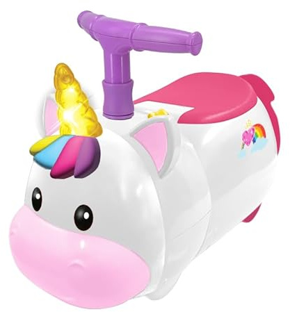 Unicorn Zoom Zoom Ride On Toys - Interactive Lights & Sounds Unicorn Car for Kids with Built-in Storage, Push Along For Balance & Coordination - Ride-On Toys for 1 Year Old, Boys, Girls