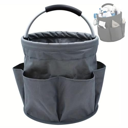 Cubstone Foldable Cleaning Caddy with Handle Storage Box,Multi-Pocket Caddy Organizer Tool Bag,Portable Storage Tool Bucket for Cleaning Products,Housekeeping,Garden Tools,Crafts(Grey,B)