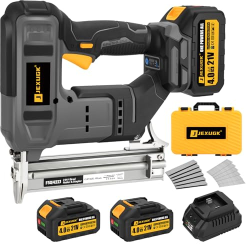 JEXUGK Nail Gun, Brad Nailer Cordless with 2 x 4.0Ah Battery, 2-in-1 18 Gauge Electric Pistola De Clavos De Bateria with 1200pcs Nails,Power Nailers & Staplers for Woodworking, Home Improvement DIY