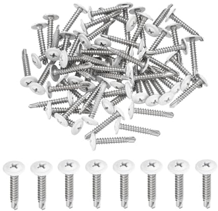QUARKZMAN 60Pcs M4.2x25mm Vis Autotaraudeuse Tête Cylindrique Blanche, Vis Autoperceuses en Acier Inoxydable 410 pour Tôle, Argentées