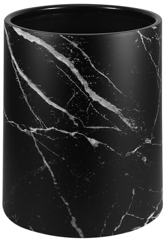 SEWACC Cubo de Basura de Plástico Diseño Mármol Doble Capa Capacidad 12L Color Negro Papelera Redonda para Cocina Baño Oficina y Hogar Contenedor para Residuos Domésticos