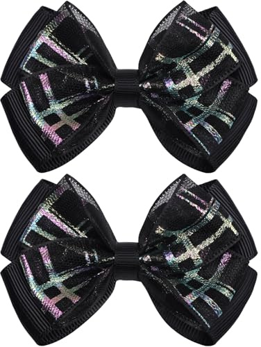 TOFAEVN Tiny Small 3inch Hair Bows Clips Hair Accessories for Women Girls Children Toddlers Grosgrain Ribbon Alligator Clips (Black)