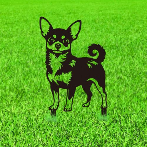 WADORN Piquets Décoratifs de Jardin en Métal de Chien Chihuahua, Statues de Chien en Métal Uniques pour L'Extérieur Chihuahua Cadeaux de Amoureux des Animaux pour Femmes Hommes Terrasse Pelouse