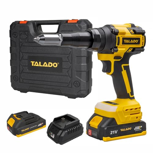 Taladro atornillador inalámbrico de 21 V, taladro percusión sin escobillas con 2 baterías 2000 mAh, LED remachadora automática inalámbrica para remaches ciegos 2.4-5.0 mm