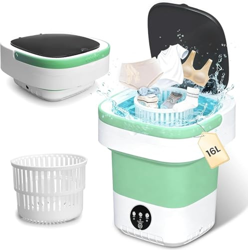 16L Portable Washing Machine with Spin Basket 3 Wash Modes Timer - Deep Cleaning Collapsible Small Clothes Washer for Apartment Travel Camping Dorm Hotel Home - Portable Washer, Mini Washing Machine