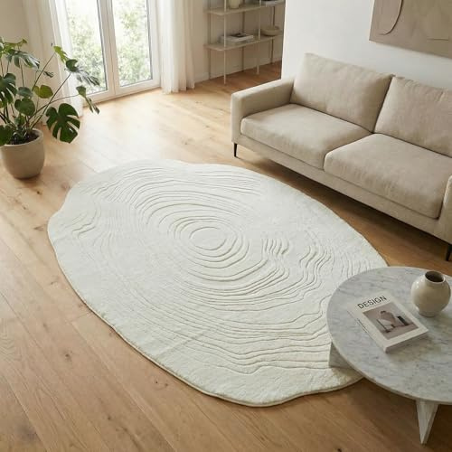 HAVARGO Teppich Wohnzimmer 120x180 cm Creme - Asymmetrisch 3D Wellenmuster - Kurzflor Waschbar & rutschfest - Moderner Teppiche für Schlafzimmer, Kinderzimmer