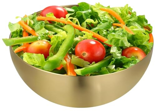 Ulvironte 20cm Stainless Steel Salad Bowls, Mixing Bowls, Large Metal Mixing Bowl, Kitchen Salad Bowl, Metal Nesting Decoartive Mixing-Bowl for Cooking, Baking, Prepping, Dishwasher Safe(Gold)