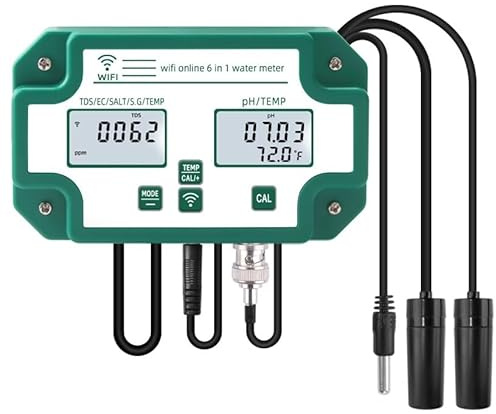 YFDGD Wassertester Intelligentes Wasserqualitätskontrollmessgerät PH TDS EC Salzgehalt SG Temp WiFi APP Aquarium Tester ATC Online-Monitor Mit Adapterstecker Mehrzweck Genau Einfach