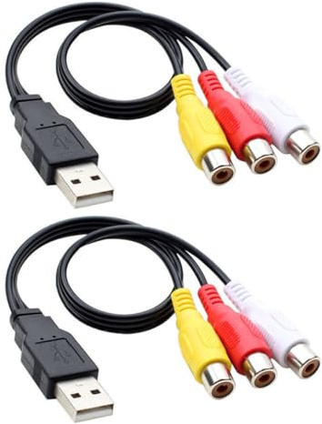 USB to 3-pin Audio Video Adapter Cable 1 Pair Tin-coated Copper Wire | Pvc Jacket, Easy Installation and Flexible Bend, Audio Transmission and Data Transmission, 2 Pieces
