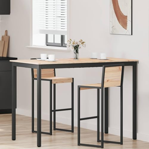 toolkix barbord natur av massiv furu 150 x 80 x 105 cm med metallram, H-formade balkar för matsal, kök, vardagsrum, modernt köksbord, utrymmesbesparande, rustik