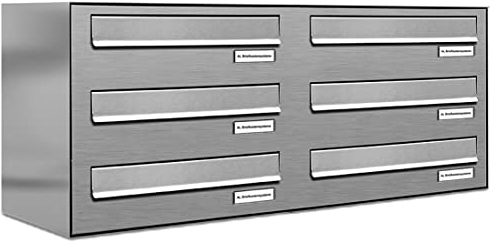 AL Briefkastensysteme 6er Briefkasten für Tür/Zaundurchwurf in V2A Edelstahl, 6 Fach, wetterfeste Premium Briefkastenanlage Design modern