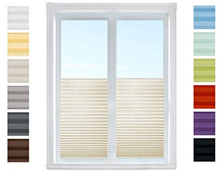 Plissee Rollo NACH MAß zum Anschrauben | TOP QUALITÄT Pearl Stoffkollektion | Halterungen zum Schrauben | Faltrollo Jalousie, Sichtschutz, Sonnenschutz Fenster (Creme, B: 51-60cm, H: 151-170cm)