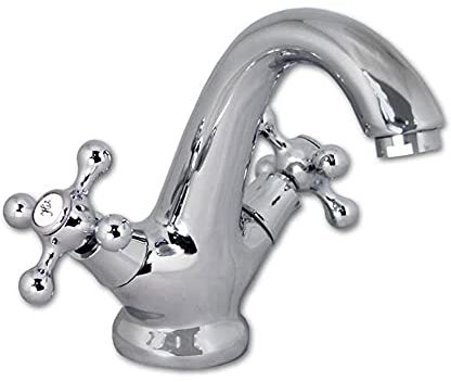 Vetrineinrete® Rubinetto per lavabo miscelatore regolabile doppio comando acqua calda e fredda per lavandino monoforo da bagno in ottone cromato 52344 P2