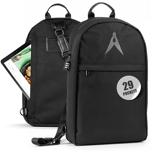 Asaya Bolsa bandolera para cuchillos de chef, 29 bolsillos para cuchillos y utensilios de cocina, tarjetero y cerradura, mochila de nailon balístico resistente al agua y duradera para chefs, negro, 29