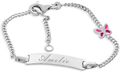ID Kinderarmband mit Gravur Taufe 925 Silber Armband Schmetterling Babyarmband Taufgeschenk personailisert Taufschmuck kurz 12cm 14cm Geschenke Taufe für Mädchen