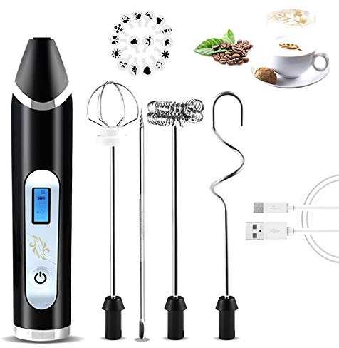 Bodhi2000 Espumador de leche USB recargable pantalla LCD 3 velocidades niveles batidor de mano eléctrico espumador fabricante de bebidas mini licuadora para Latte Cappuccino Frappe