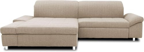 DOMO. collection Ecksofa Mika, Longchair Links, L-Form, beige | Longchair links mit Armlehnfunktion und Chromfüßen in moderner Optik, 260 x 178 x 80 cm (BxTxH) für hohen Sitzkomfort