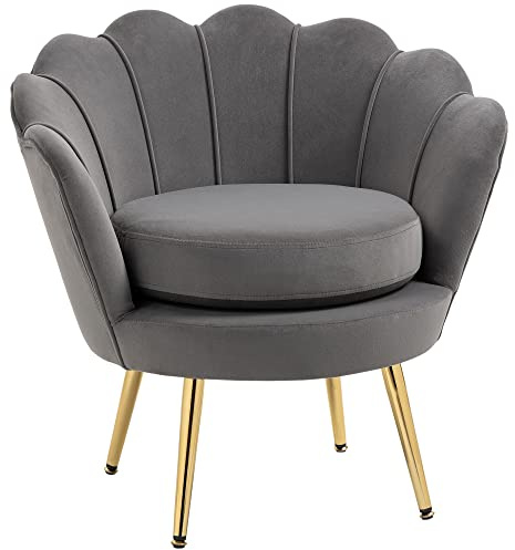 HOMCOM Relaxsessel mit Samtoptik, gepolstert, Grau | Vintage-moderner Sessel mit Armlehnen, für Schlafzimmer & Wohnzimmer, 76x67x74cm.