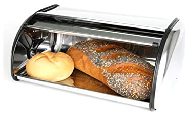 Domotti Brotbehälter aus Edelstahl 43 x 27 x 18 cm Geräumiger Brotkasten Backwaren Brot Aufbewahrung Rolldeckel