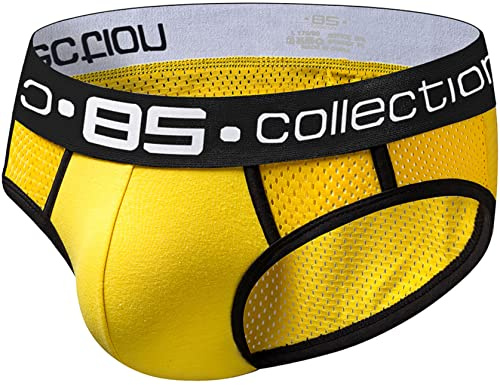 Faringoto Calzoncillos Hombre Hombre Bolsa Suspensorio Hombre Algodón Bragas Tangas Malla Calzoncillos Slip Srting, amarillo, S