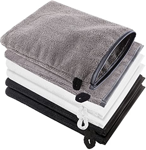 6 Pack Microfibre Body Wash Mitts, 6x8 inch Flannels Face Mitts Face Cleansing Mitts Terry Cloth Makeup Remover Gloves for Bath SPA(White, Black, Gray)