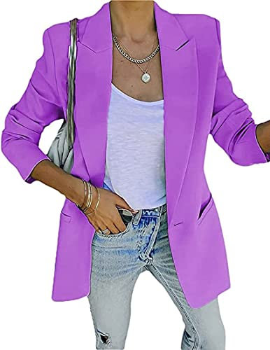 NLAVW Damen Blazer Jacke Langarm Kleid Revers Zweireiher Elegante Jacke Retro Strickjacke Plus Size,Lila,XL