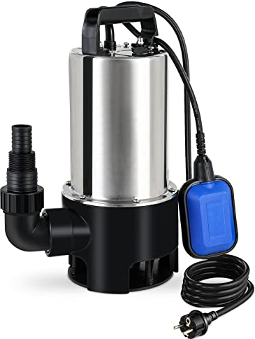 Pompe D'évacuation Eau Chargée 1100W,Pompe Submersible Eaux Sales,Hauteur Refoulement max 10m,16500L/h,Profondeur D’immersion Max:7m,IPX8,Particules Jusqu'à 35mm,pour Pomper Eaux Sales Usées (Bleu)