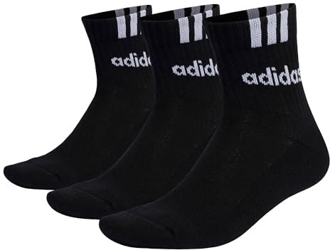 adidas Uniseks 3-Stripes Linear Half-Crew Cushioned Socks 3 Pairs, black/white, 42-45