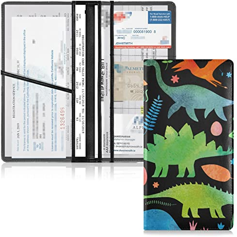 linqin Dinosaurus Set Auto Registration & Versicherungshalter Kunstleder Fahrzeugschein Brieftasche Fahrer Handschuhfach Fach Organizer Dokumentenhalter für Auto