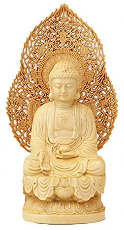 Desconocido Madera de boj Natural Tallada a Mano Sambo Buddha Medicine Buddha & Shakyamuni Buddha & Shakyamuni Amitabha Buddha Statue (Sit Shakyamuni Amitabha Buddha 2#)