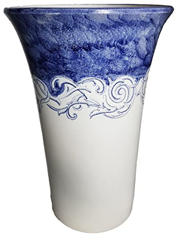 Ceramiche Angela Rinaldi – Portaombrelli Portafiori in Ceramica di Vietri Dipinto a Mano Maiolica Design Terracotta (Greca Blu, Portafiori Altezza cm 26 Diametro cm 19 kg 1,45)