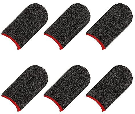 sourcing map Mobile Gaming Finger Sleeve Controller Finger Thumb Sleeve Finger Gloves Black/Red, Silver Fiber Anti-Sweat Breathable, for Phone Game, Pack of 6