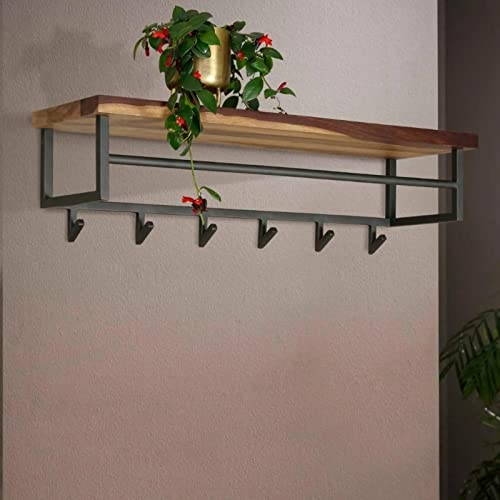 RINGO-Living Wandgarderobe mit Ablage, Kleider Garderobe Flur aus Holz & Metall, rustikale Wandregal Garderobe, Wanddeko Industrial Style, stylische Kleidergarderobe Flur, Garderobe Holz & Metall
