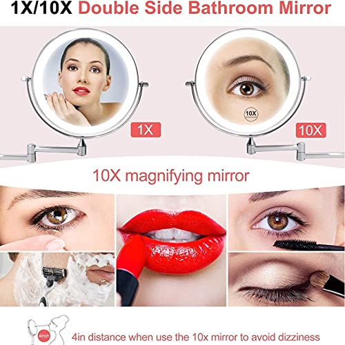 YSOLDA 8-Zoll-Wand-Make-up-Spiegel, doppelseitiger LED-Kosmetikspiegel mit Touch-Dimmung an der Basis, drehbarer Kosmetik-Rasierspiegel aus gebürstetem Gold mit Vergrößerung,Hard Wired,10X