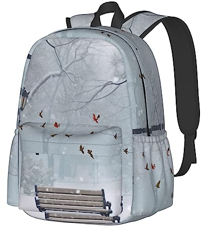 VACSAX Rucksack mit Vögeln im Park an einem verschneiten Tag, Laptop-Rucksack für Männer und Frauen, Sportrucksack, lässiger Tagesrucksack, Schwarz , One size